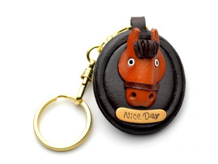 HORSE HEAD OVAL PLATE LEATHER KEYCHAIN VANCA