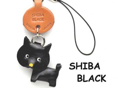 SHIBA DOG BLACK LEATHER CELLULARPHONE CHARM VANCA