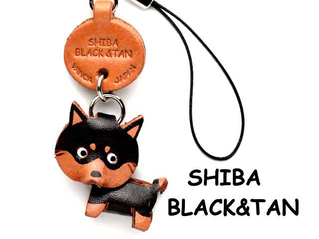 SHIBA DOG BLACK&TAN LEATHER CELLULARPHONE CHARM VANCA
