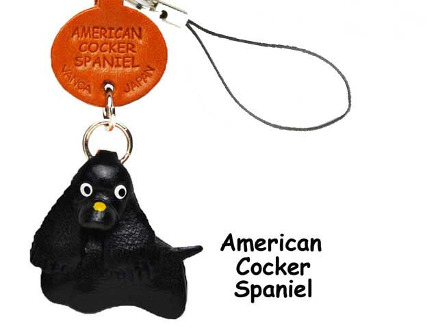 AMERICAN COCKER SPANIE BLACK LEATHER CELLULARPHONE CHARM VANCA