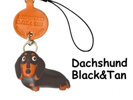 DACHSHUND SMOOTH BLACK&TAN DOG LEATHER CELLULARPHONE CHARM VANCA