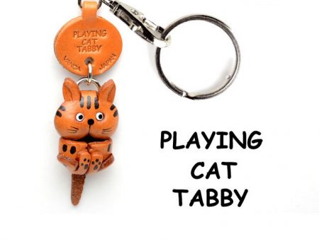 TABBY PLAYING JAPANESE LEATHER KEYCHAIN CAT VANCA