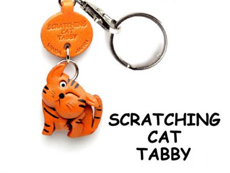 TABBY SCRATCHING JAPANESE LEATHER KEYCHAINS CAT VANCA