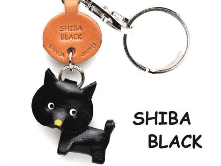 SHIBA DOG BLACK LEATHER DOG KEYCHAIN VANCA