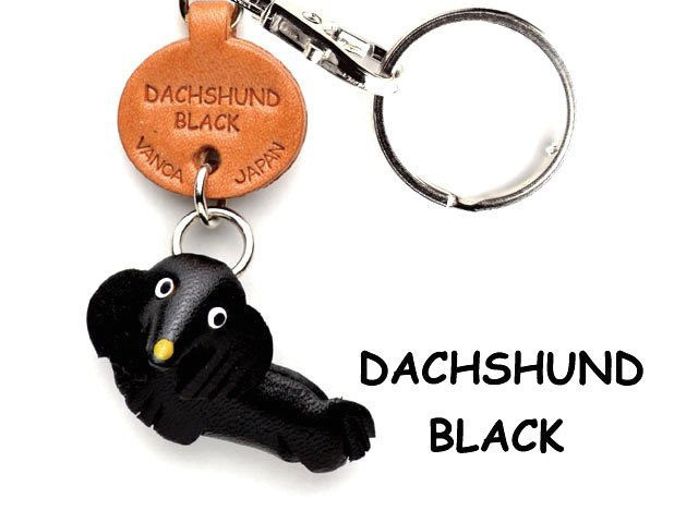 DACHSHUND BLACK LEATHER DOG KEYCHAIN VANCA