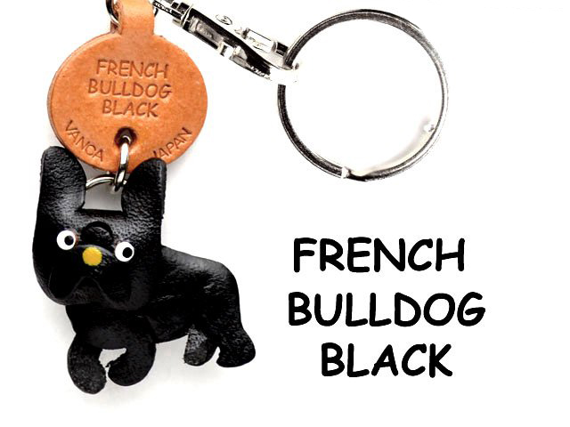 FRENCH BULLDOG BLACK LEATHER DOG KEYCHAIN VANCA