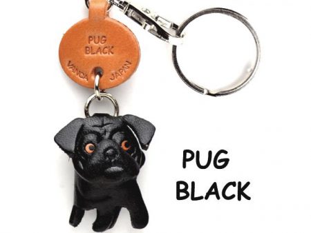 PUG BLACK LEATHER DOG KEYCHAIN VANCA