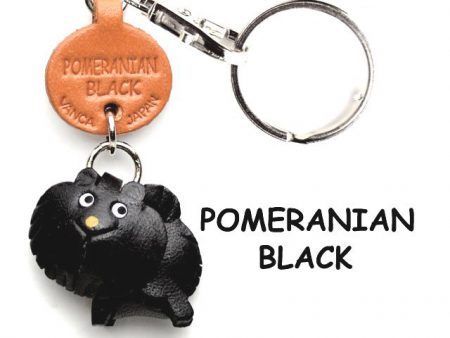 POMERANIAN BLACK LEATHER DOG KEYCHAIN VANCA