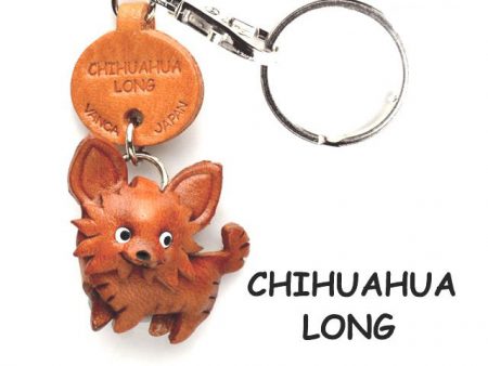 CHIHUAHUA LONG HAIRD LEATHER DOG KEYCHAIN VANCA