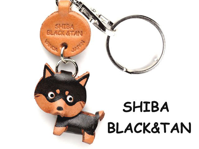 SHIBA DOG BLACK&TAN LEATHER DOG KEYCHAIN VANCA