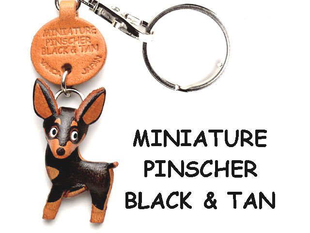 MINIATURE PINSCHER BLACK&TAN LEATHER DOG KEYCHAIN VANCA