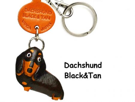 DACHSHUND SMOOTH BLACK&TAN LEATHER DOG KEYCHAIN VANCA