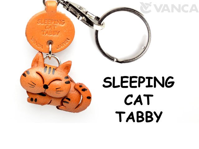 TABBY SLEEPING JAPANESE LEATHER KEYCHAIN CAT VANCA