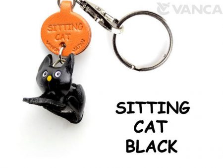 BLACK SITTING LEATHER KEYCHAINS CAT VANCA