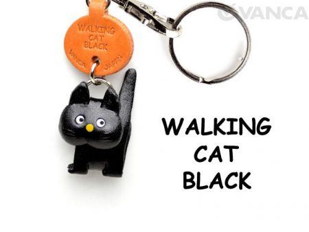 BLACK WALKING LEATHER KEYCHAINS CAT VANCA