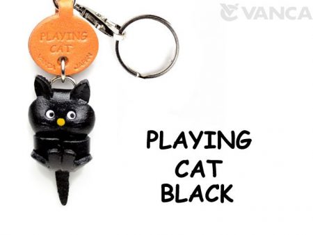 BLACK PLAYING LEATHER KEYCHAINS CAT VANCA