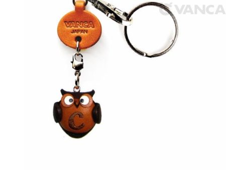 INITIAL OWL C LEATHER ANIMAL KEYCHAIN