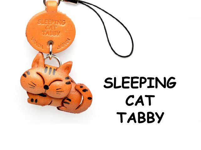 TABBY SLEEPING CAT LEATHER CELLULARPHONE CHARM