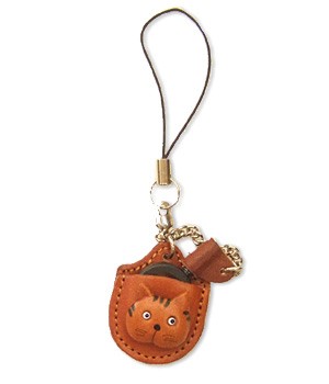 CAT LEATHER CELLULARPHONE CHARM MAGNIFYING GLASS