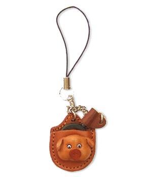 PIG LEATHER CELLULARPHONE CHARM MAGNIFYING GLASS