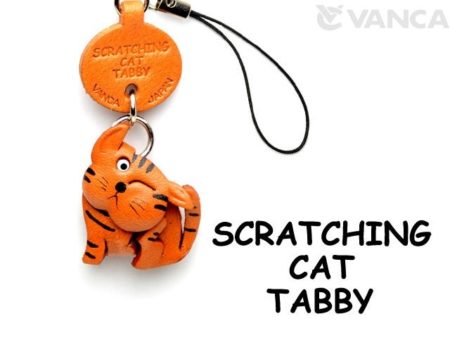 TABBY SCRATCHING LEATHER CELLULARPHONE CHARM CAT