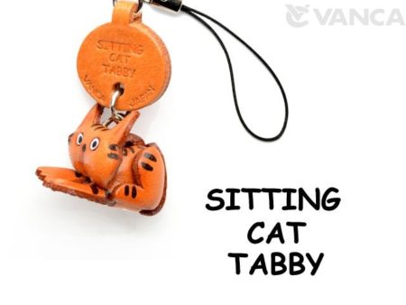 TABBY SITTING JAPANESE LEATHER CELLULARPHONE CHARM CAT
