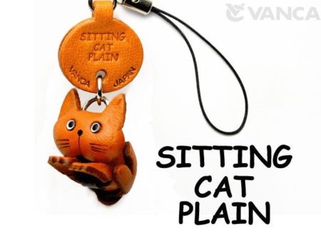 SITTING LEATHER CELLULARPHONE CHARM CAT
