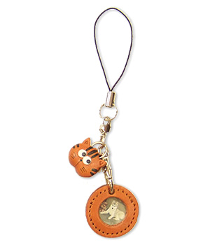 CAT LEATHER CELLULARPHONE CHARM PICTURE FRAME ROUND