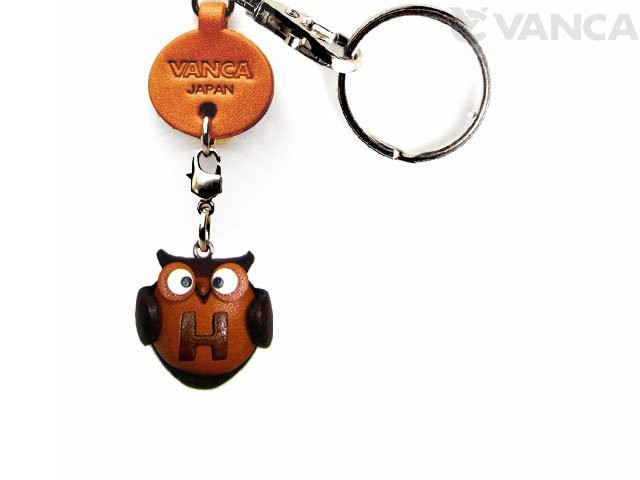 INITIAL OWL H LEATHER ANIMAL KEYCHAIN