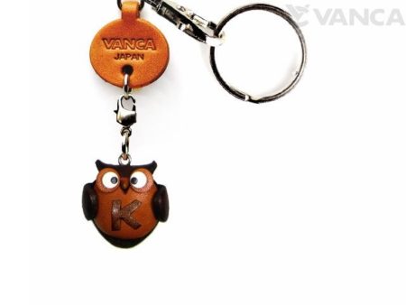 INITIAL OWL K LEATHER ANIMAL KEYCHAIN