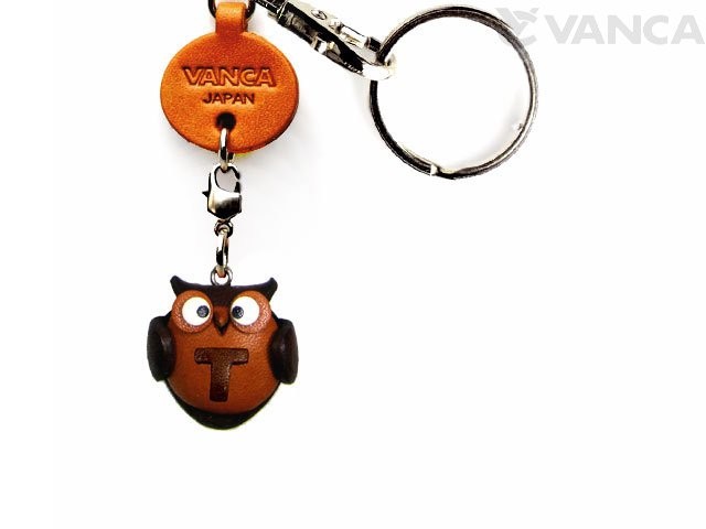 INITIAL OWL T LEATHER ANIMAL KEYCHAIN