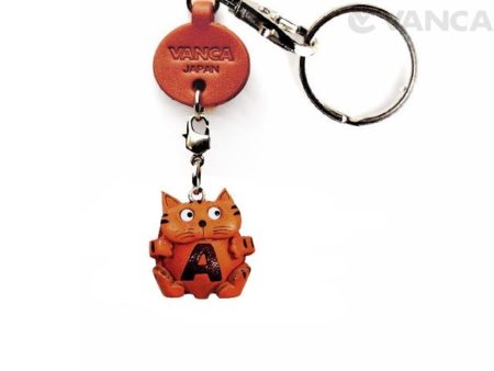 INITIAL CAT A LEATHER ANIMAL KEYCHAIN