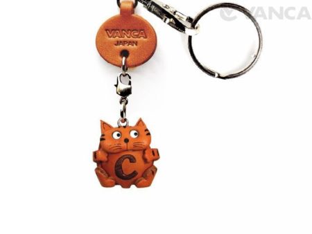INITIAL CAT C LEATHER ANIMAL KEYCHAIN