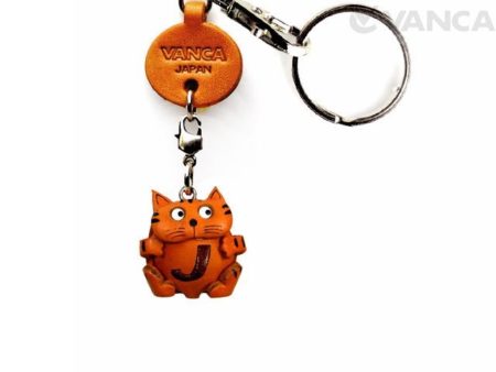 INITIAL CAT J LEATHER ANIMAL KEYCHAIN