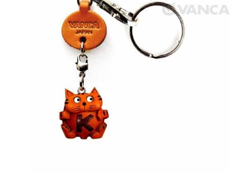 INITIAL CAT K LEATHER ANIMAL KEYCHAIN