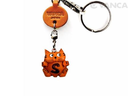 INITIAL CAT S LEATHER ANIMAL KEYCHAIN