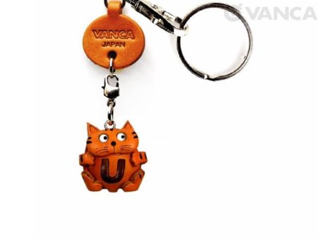 INITIAL CAT U LEATHER ANIMAL KEYCHAIN