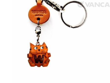 INITIAL CAT W LEATHER ANIMAL KEYCHAIN