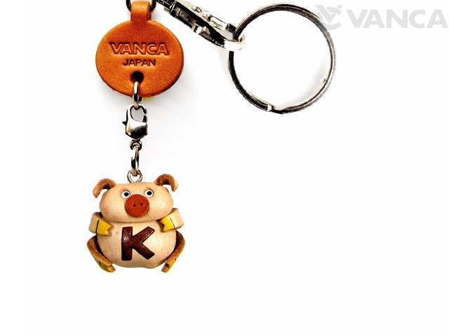 INITIAL PIG K LEATHER ANIMAL KEYCHAIN