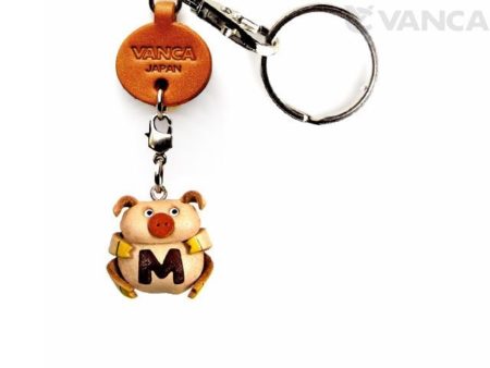 INITIAL PIG M LEATHER ANIMAL KEYCHAIN