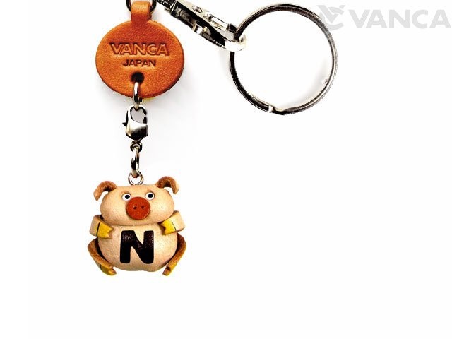 INITIAL PIG N LEATHER ANIMAL KEYCHAIN