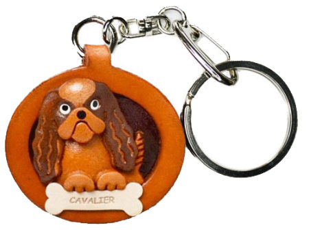 CAVALIER K.C.SPANIEL LEATHER DOG PLATE KEYCHAIN