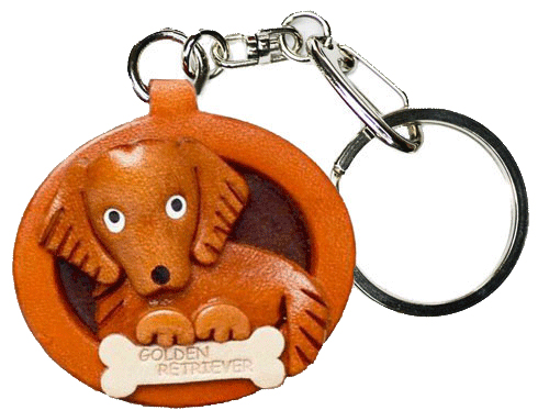 GOLDEN RETRIEVER LEATHER DOG PLATE KEYCHAIN