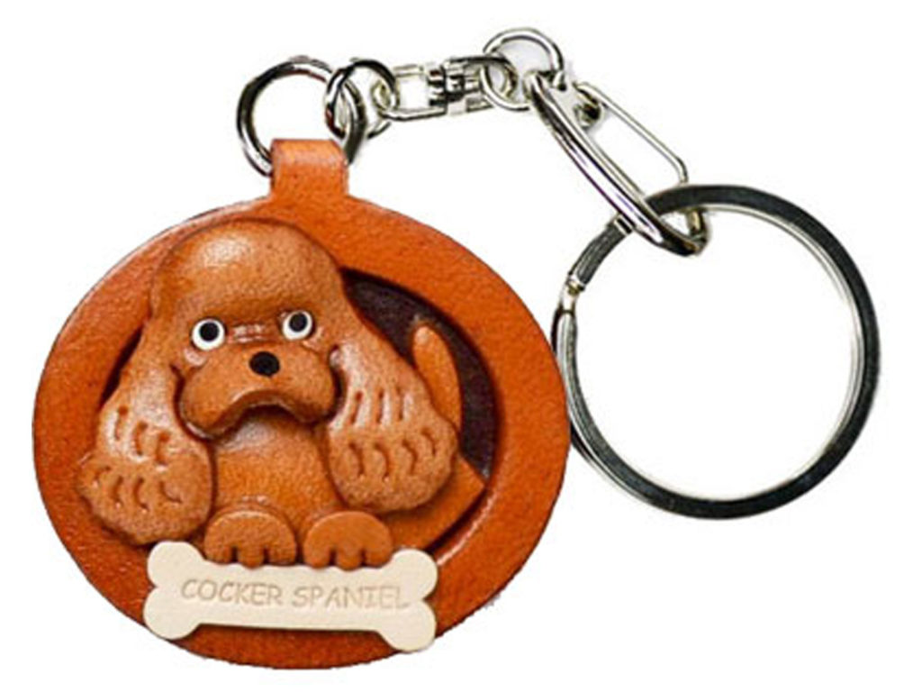 COCKER SPANIEL LEATHER DOG PLATE KEYCHAIN