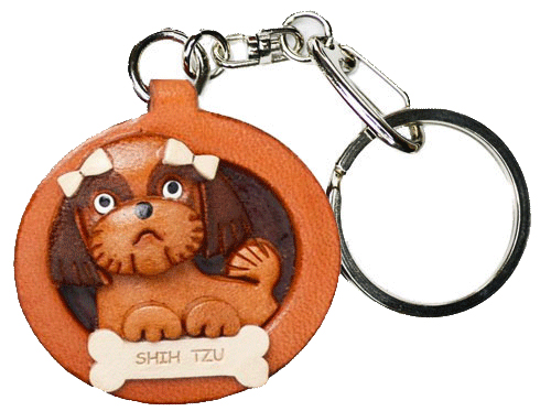 SHIH TZU LEATHER DOG PLATE KEYCHAIN