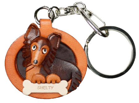 SHETLAND SHEEPDOG LEATHER DOG PLATE KEYCHAIN