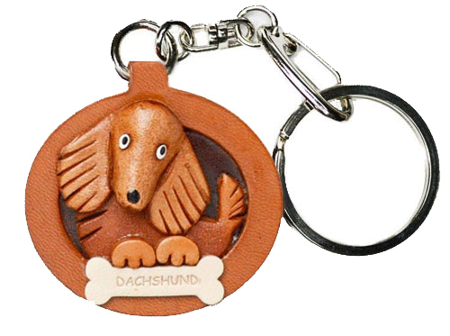 DACHSHUND LONG HAIR LEATHER DOG PLATE KEYCHAIN