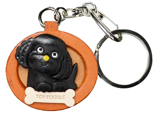 TOY POODLE BLACK LEATHER DOG PLATE KEYCHAIN