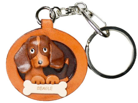 BEAGLE LEATHER DOG PLATE KEYCHAIN