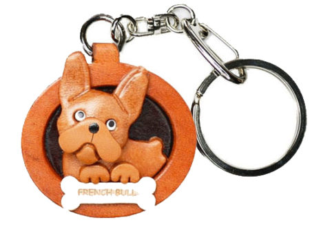 FRENCH BULLDOG LEATHER DOG PLATE KEYCHAIN